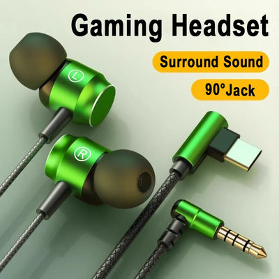 For Galaxy 90° Jack Wired Gaming Headset HiFi Surround Sound With Mic 3.5mm Type C Music Headphones For Samsung S24 23 iPhone 15