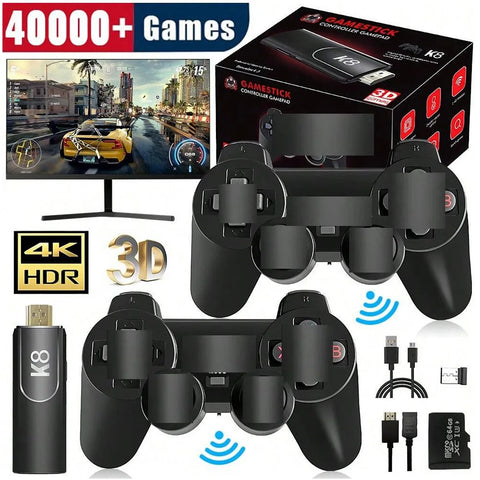 Retro Gaming Console K8 Video Game Stick 40+ Simulators with Dual 2.4G Wireless Controllers 64G 40000+ Games for Kids Gift