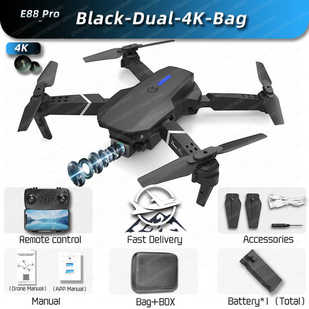 New E88Pro RC Drone 4K Professinal With 1080P Wide Angle HD Camera Foldable Helicopter WIFI FPV Height Hold Gift Toy