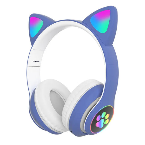 P47M Wireless Headphone Flash Light Cute Cat Bluetooth with Mic Control LED Stereo Music Helmet Phone Bluetooth Headset Gift