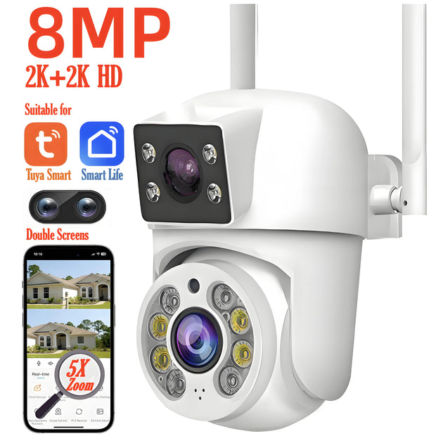 Tuya 8MP WIFI IP Camera PTZ Dual Lens Dual Screen Manual Detection Full Color Night Vision Outdoor Security Surveillance Camera