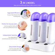 3pcs Cartridge Wax Depilatory Heater Wax Roller Base Roll On Waxing Body Hair Removal Machine Set For Depilation Tool kit