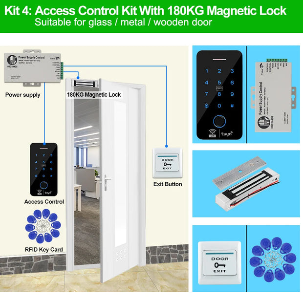 Wifi Bluetooth Tuya APP Outdoor Access Control System Kits Waterproof RFID Fingerprint Keypad Door Electric Magnetic Strike Lock