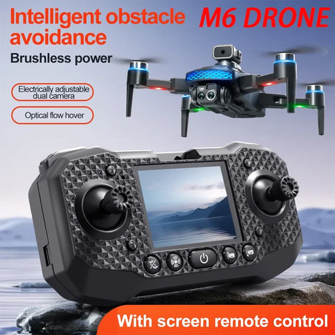 New Professional M6 Drone 8K HD With Screen WIFI FPV Smart Obstacle Avoidance Brushless Motor Remote Control Quadcopter Dron Toy