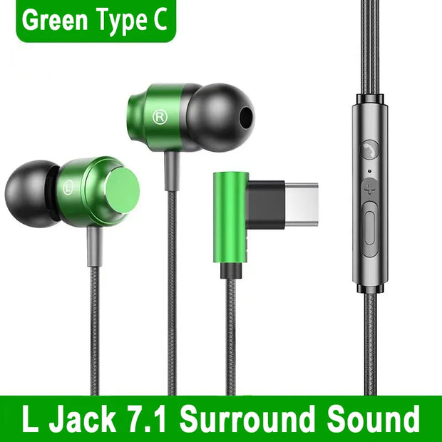 For Galaxy 90° Jack Wired Gaming Headset HiFi Surround Sound With Mic 3.5mm Type C Music Headphones For Samsung S24 23 iPhone 15