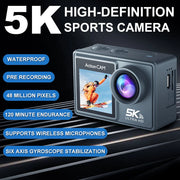 5K Action Camera 4K60FPS Dual IPS Touch LCD DVR EIS 170° 30M Waterproof 5X Zoom Sport Camera With Wireless Mic&Remote Control