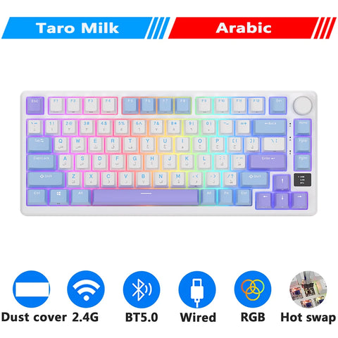 M75 RK ROYAL KLUDGE 2.4G Wireless/Bluetooth/USB-C Mechanical Keyboard 81Keys RGB Hot-Swappable Gasket Gamer Keyboard with Screen