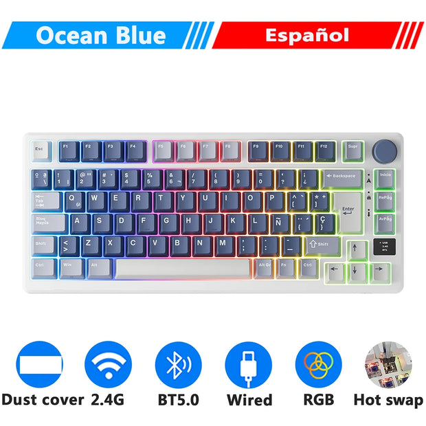 M75 RK ROYAL KLUDGE 2.4G Wireless/Bluetooth/USB-C Mechanical Keyboard 81Keys RGB Hot-Swappable Gasket Gamer Keyboard with Screen