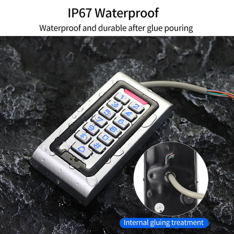 Outdoor RFID Access Controller Zinc Metal Keypad Card Reader IP67 Waterproof 125KHz 10pcs Keyfob for Door Access Control System