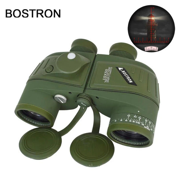 Binoculars 10x50 Marine Military Telescope Adults Waterproof With Rangefinder Compass BAK4 Prism HD Bird Watching For Hunting