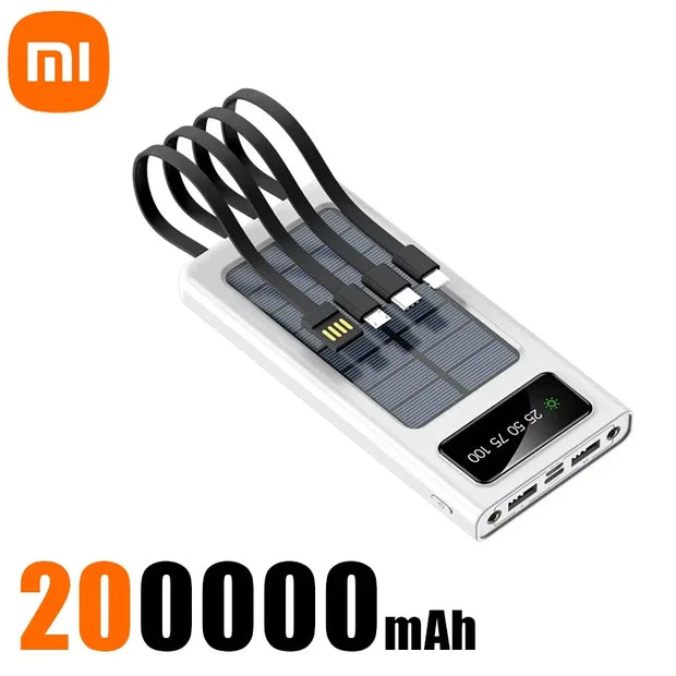 Xiaomi 200000mAh Solar Power Bank Large Capacity Mobile Power Fast Charging Battery With Dual USB 4 Cables For iPhone Samsung