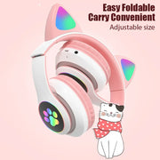 P47M Wireless Headphone Flash Light Cute Cat Bluetooth with Mic Control LED Stereo Music Helmet Phone Bluetooth Headset Gift