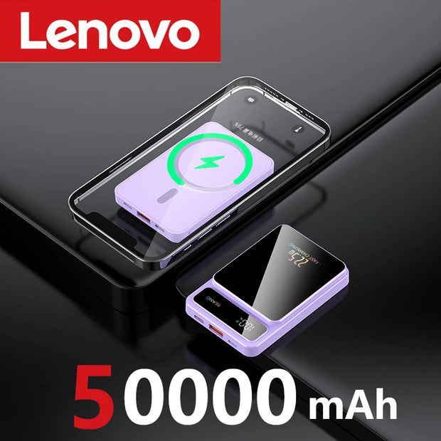 Lenovo 50000mAh Magnetic Wireless Charger Power Bank Portable External Battery 22.5W Fast Charging PowerBank for Android iPhone