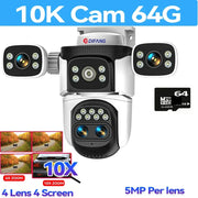 10K Home Security WiFi Camera Four Lens Four Screen  360° 10X Optical Zoom CCTV  Auto Tracking 20MP Wireless Surveillance IP Cam