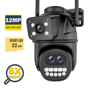 12MP 6K Outdoor WIFI Camera Zoom Three Lens Dual Screens PTZ Video Cameras Auto Tracking Home Security CCTV 8MP Surveillance Cam