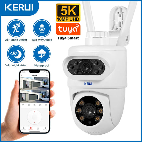 KERUI Outdoor 10MP 5K HD Dual Lens WiFi IP Camera Tuya Smart PTZ Wireless Home Security CCTV Video Surveillance Human Detection