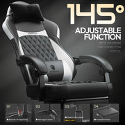 Gaming Chair - Ergonomic High Back Leather Computer Chair with Massage Lumbar Support, Footrest, and Pocket Spring Cushion