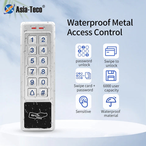 IP67 Waterproof RFID Reader Lock Door Access Control Keypad 6000 User Door Bell 125Khz EM Card Access Control Panel