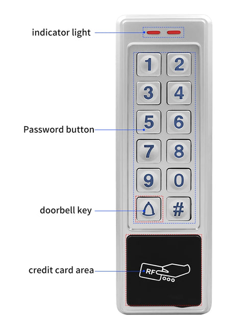 IP67 Waterproof RFID Reader Lock Door Access Control Keypad 6000 User Door Bell 125Khz EM Card Access Control Panel